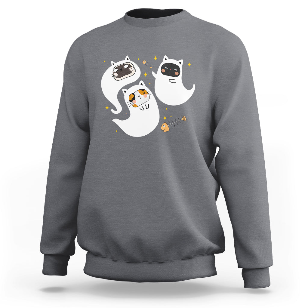 Halloween Cat Lover Sweatshirt Spooky Cute Ghost Costume - Wonder Print Shop