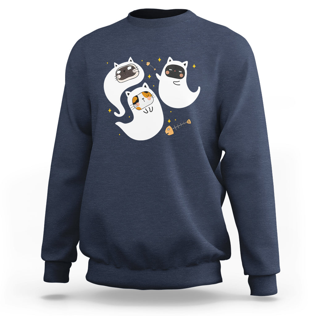 Halloween Cat Lover Sweatshirt Spooky Cute Ghost Costume - Wonder Print Shop