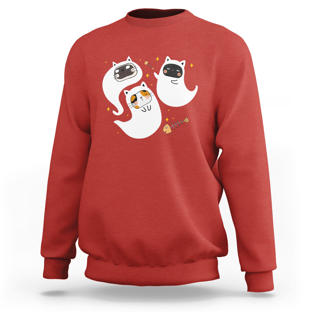 Halloween Cat Lover Sweatshirt Spooky Cute Ghost Costume - Wonder Print Shop