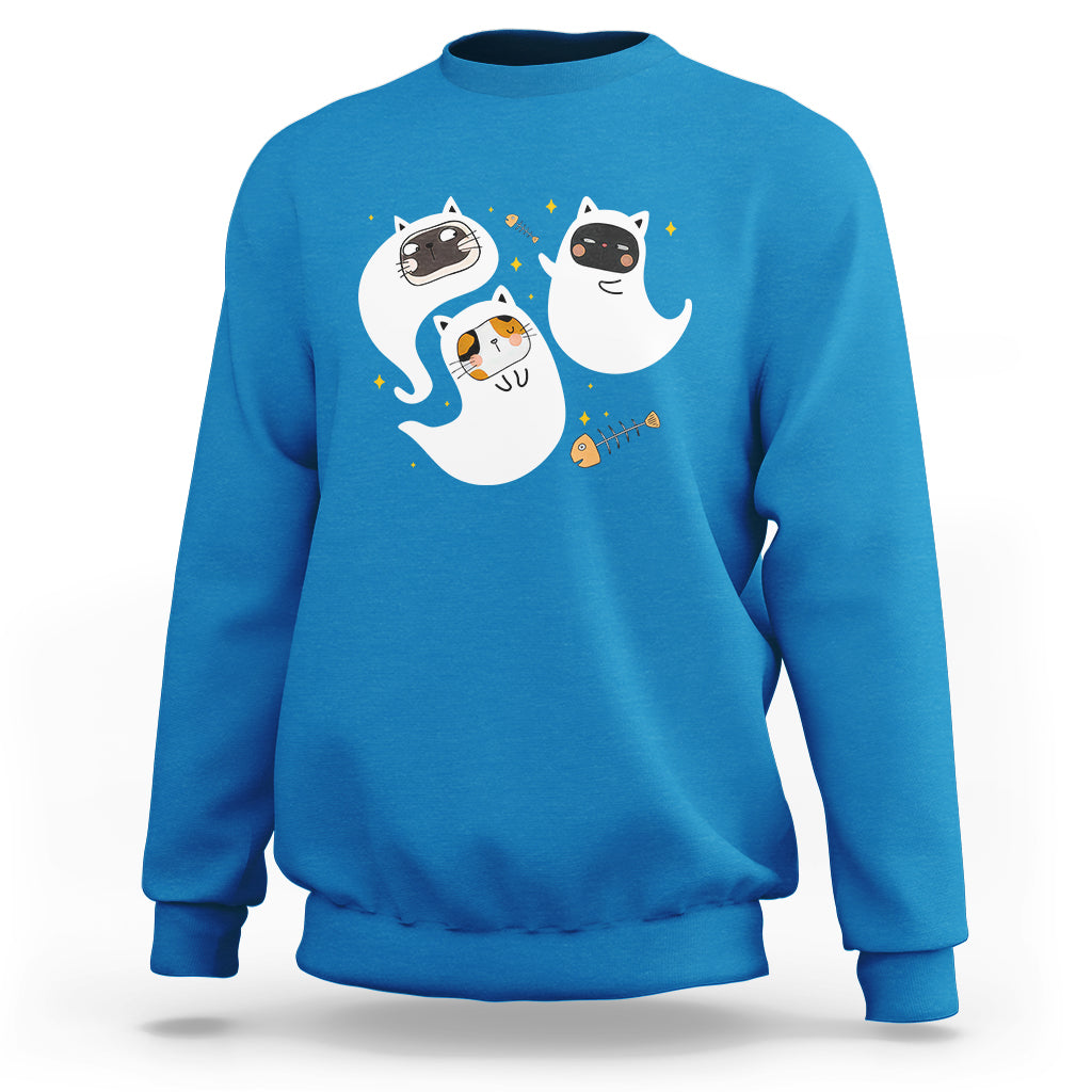 Halloween Cat Lover Sweatshirt Spooky Cute Ghost Costume - Wonder Print Shop