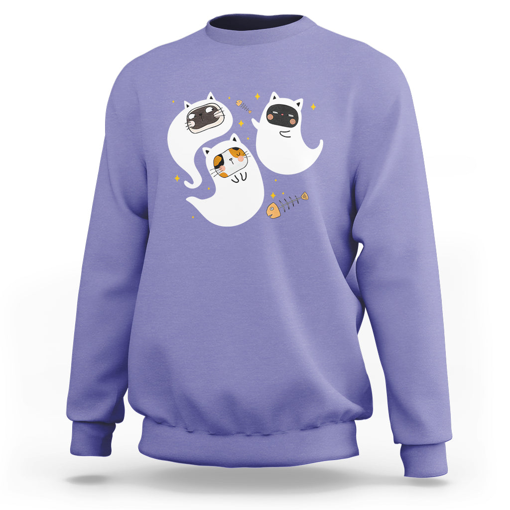 Halloween Cat Lover Sweatshirt Spooky Cute Ghost Costume - Wonder Print Shop
