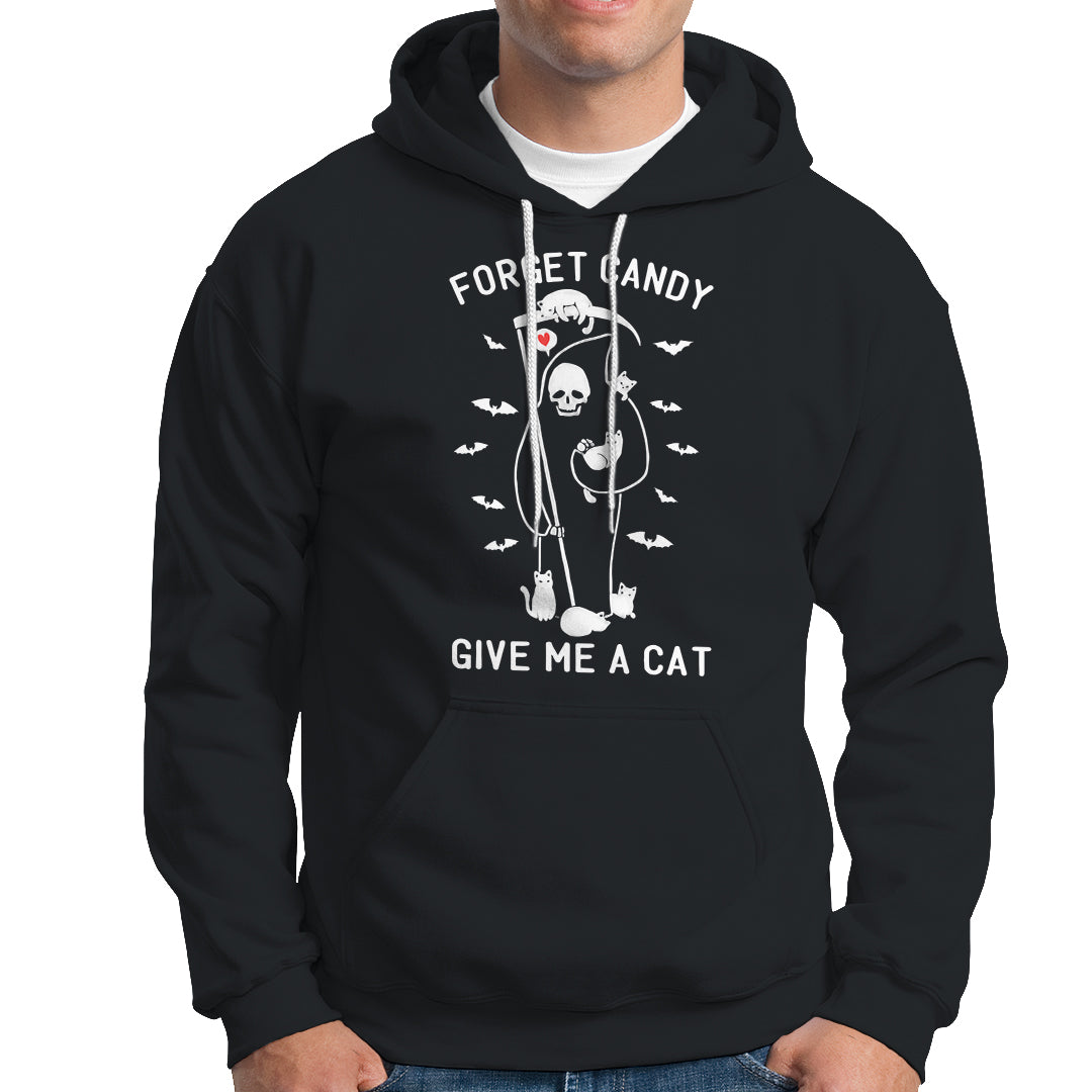 Halloween Cat Lover Hoodie Funny Death Forget Candy Give Me A Cat - Wonder Print Shop