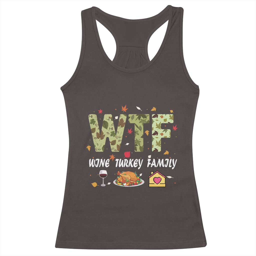 Thanksgiving Racerback Tank Top W T F Wine Turkey Family Funny Dinner Fall