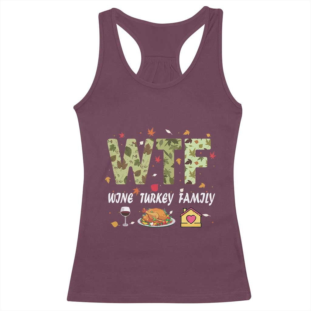 Thanksgiving Racerback Tank Top W T F Wine Turkey Family Funny Dinner Fall