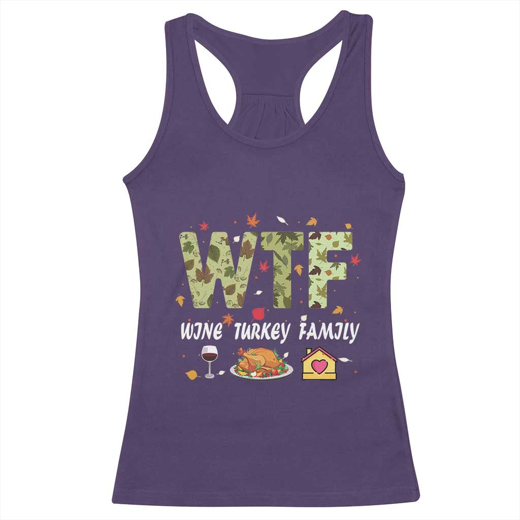 Thanksgiving Racerback Tank Top W T F Wine Turkey Family Funny Dinner Fall