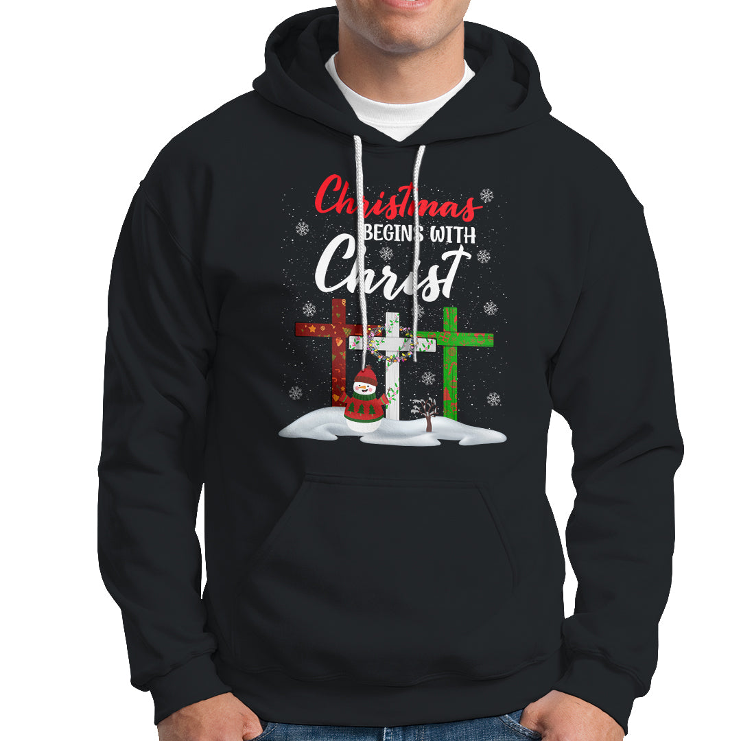 Christmas Begins With Christ Snowman Christian Cross Hoodie - Wonder Print Shop
