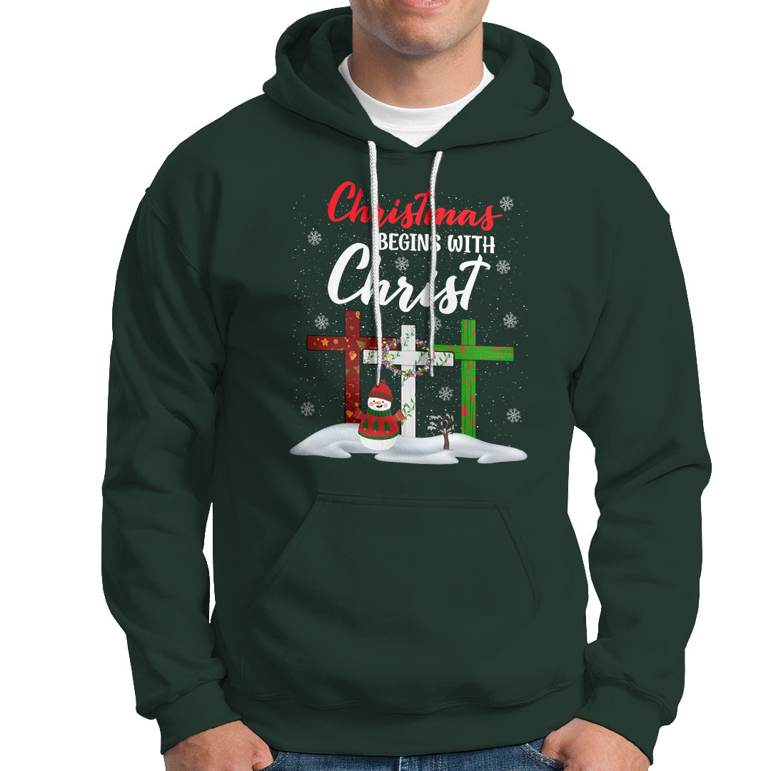 Christmas Begins With Christ Snowman Christian Cross Hoodie - Wonder Print Shop
