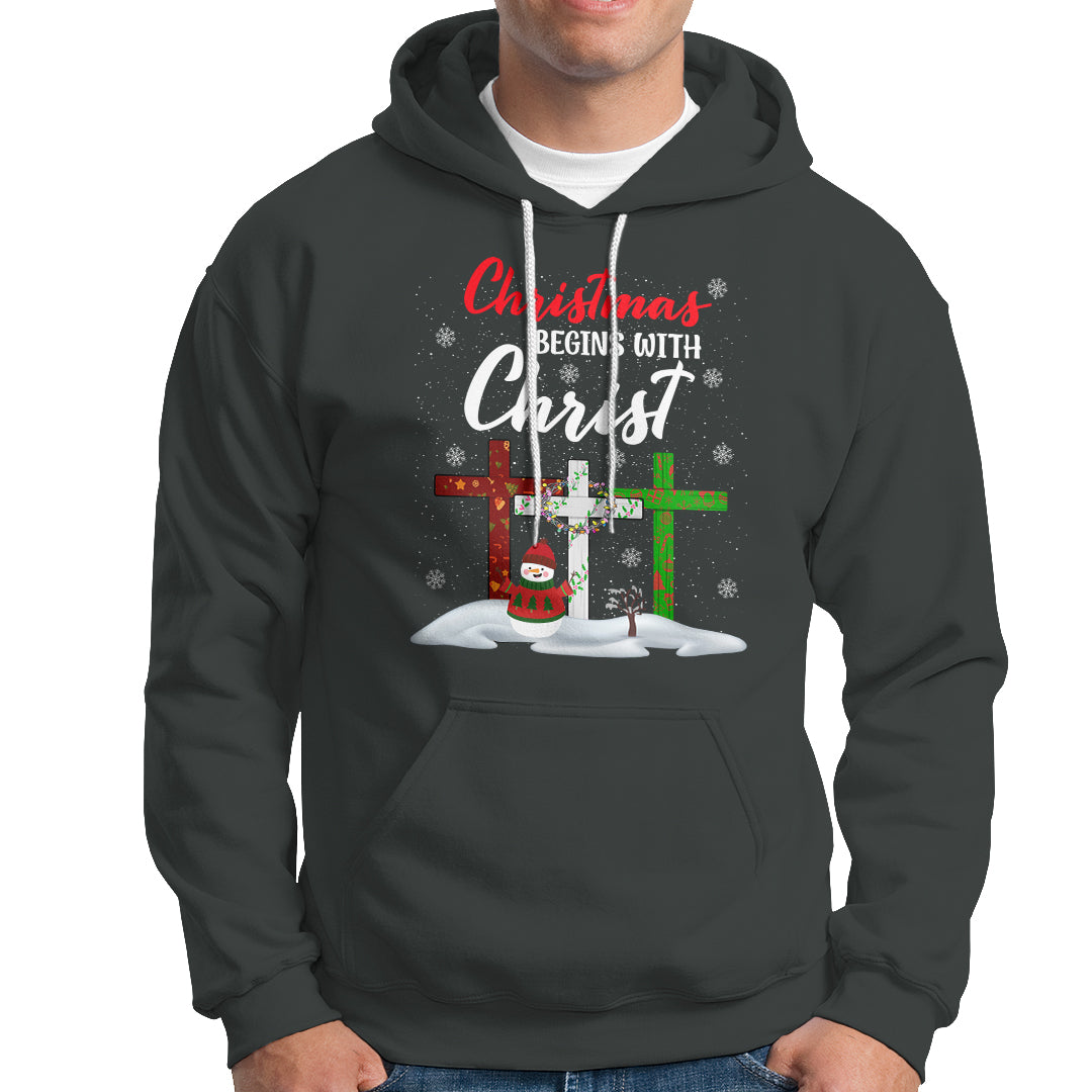 Christmas Begins With Christ Snowman Christian Cross Hoodie - Wonder Print Shop