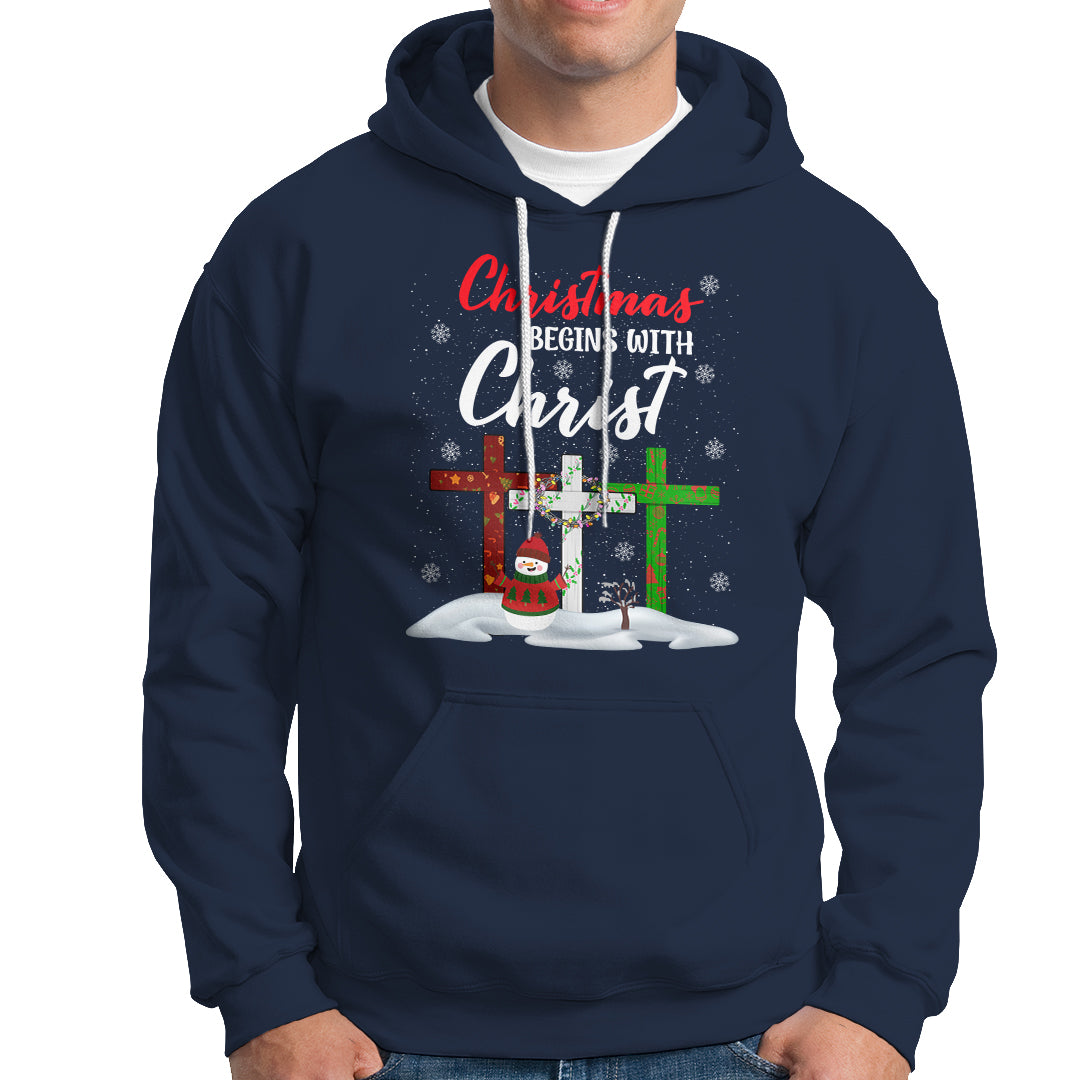 Christmas Begins With Christ Snowman Christian Cross Hoodie - Wonder Print Shop
