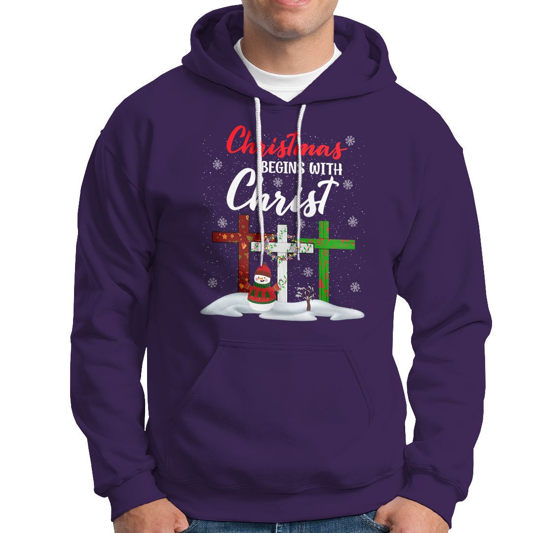 Christmas Begins With Christ Snowman Christian Cross Hoodie - Wonder Print Shop