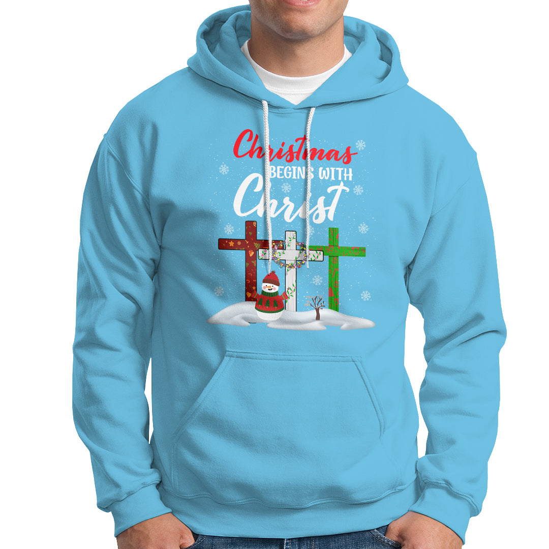 Christmas Begins With Christ Snowman Christian Cross Hoodie - Wonder Print Shop