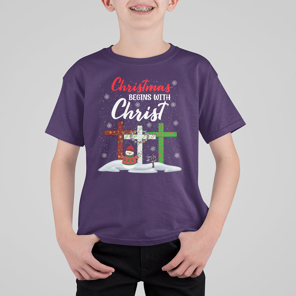 Christmas Begins With Christ Snowman Christian Cross T Shirt For Kid - Wonder Print Shop
