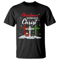 Christmas Begins With Christ Snowman Christian Cross T Shirt - Wonder Print Shop