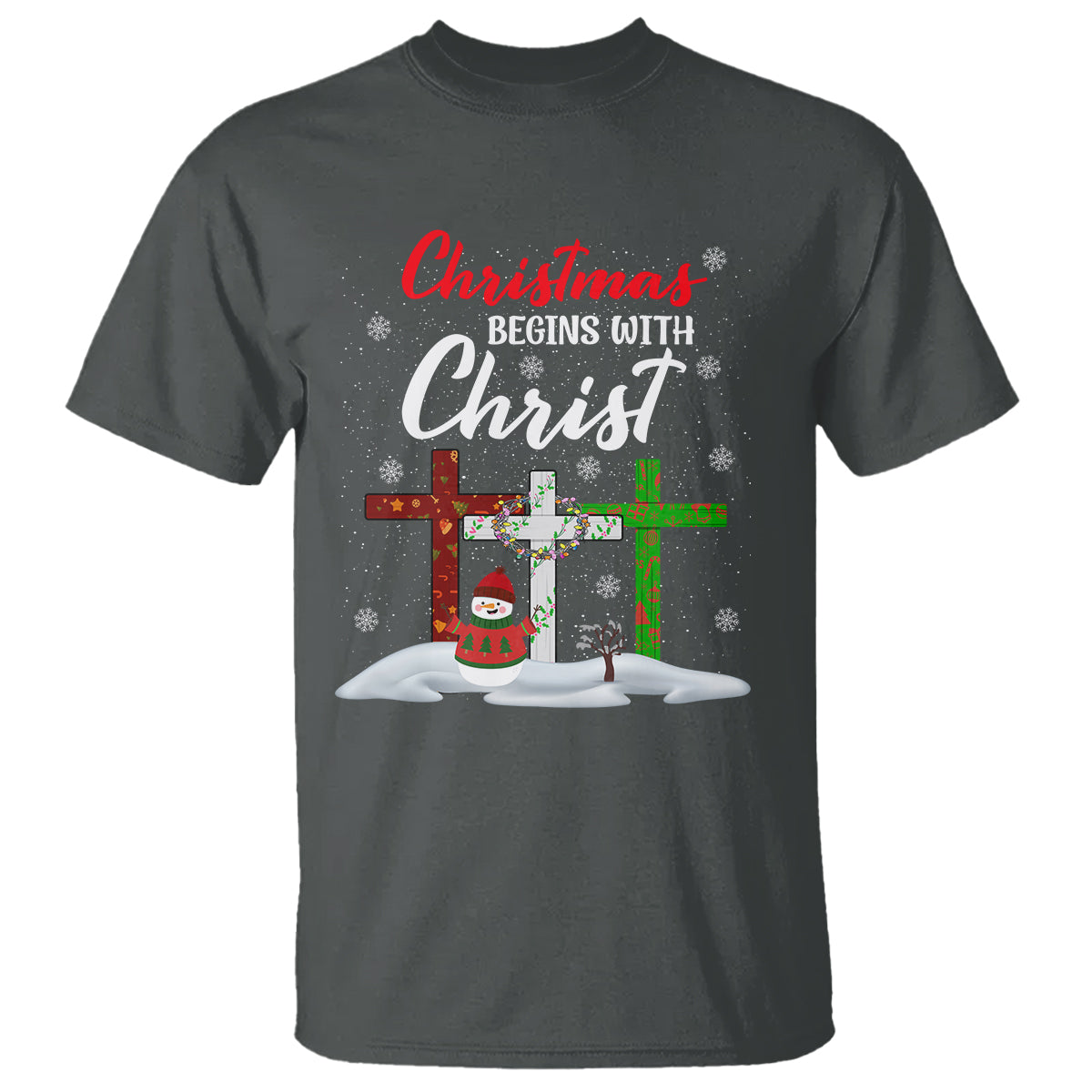 Christmas Begins With Christ Snowman Christian Cross T Shirt - Wonder Print Shop