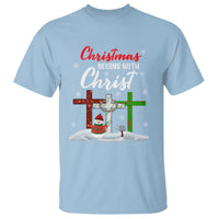 Christmas Begins With Christ Snowman Christian Cross T Shirt - Wonder Print Shop