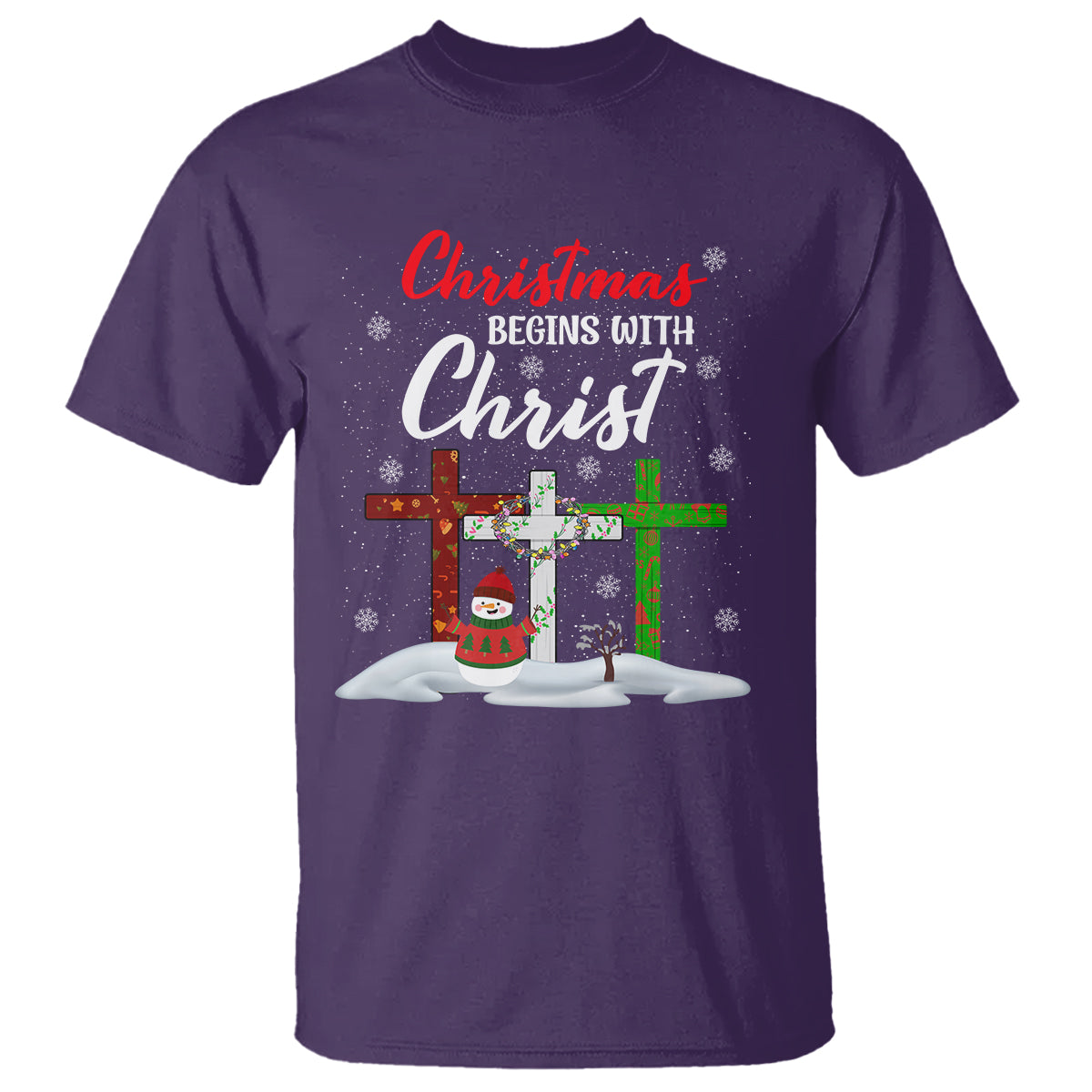 Christmas Begins With Christ Snowman Christian Cross T Shirt - Wonder Print Shop