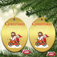 Christmas Begins With Christ Christmas Ornament Jesus Santa Riding Bicycle - Wonder Print Shop