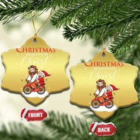 Christmas Begins With Christ Christmas Ornament Jesus Santa Riding Bicycle - Wonder Print Shop