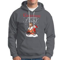 Christmas Begins With Christ Jesus Santa Riding Bicycle Hoodie - Wonder Print Shop