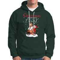Christmas Begins With Christ Jesus Santa Riding Bicycle Hoodie - Wonder Print Shop