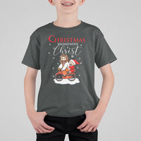Christmas Begins With Christ Jesus Santa Riding Bicycle T Shirt For Kid - Wonder Print Shop