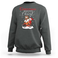 Christmas Begins With Christ Jesus Santa Riding Bicycle Sweatshirt - Wonder Print Shop