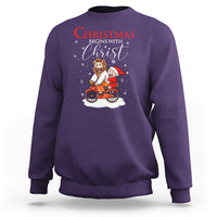 Christmas Begins With Christ Jesus Santa Riding Bicycle Sweatshirt - Wonder Print Shop