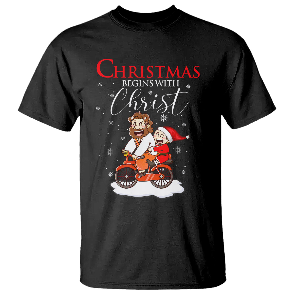 Christmas Begins With Christ Jesus Santa Riding Bicycle T Shirt - Wonder Print Shop