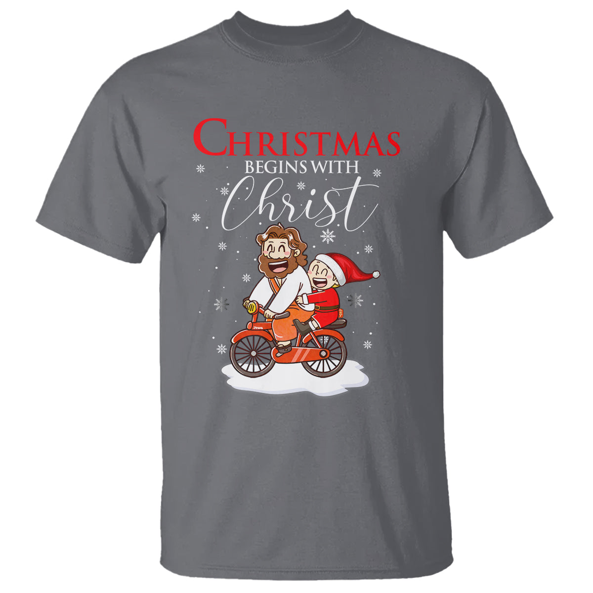Christmas Begins With Christ Jesus Santa Riding Bicycle T Shirt - Wonder Print Shop