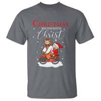 Christmas Begins With Christ Jesus Santa Riding Bicycle T Shirt - Wonder Print Shop