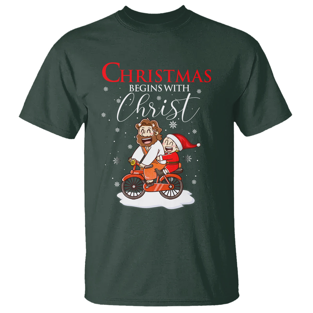 Christmas Begins With Christ Jesus Santa Riding Bicycle T Shirt - Wonder Print Shop