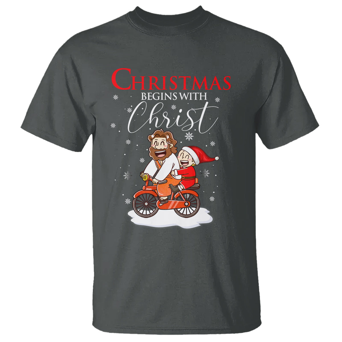Christmas Begins With Christ Jesus Santa Riding Bicycle T Shirt - Wonder Print Shop
