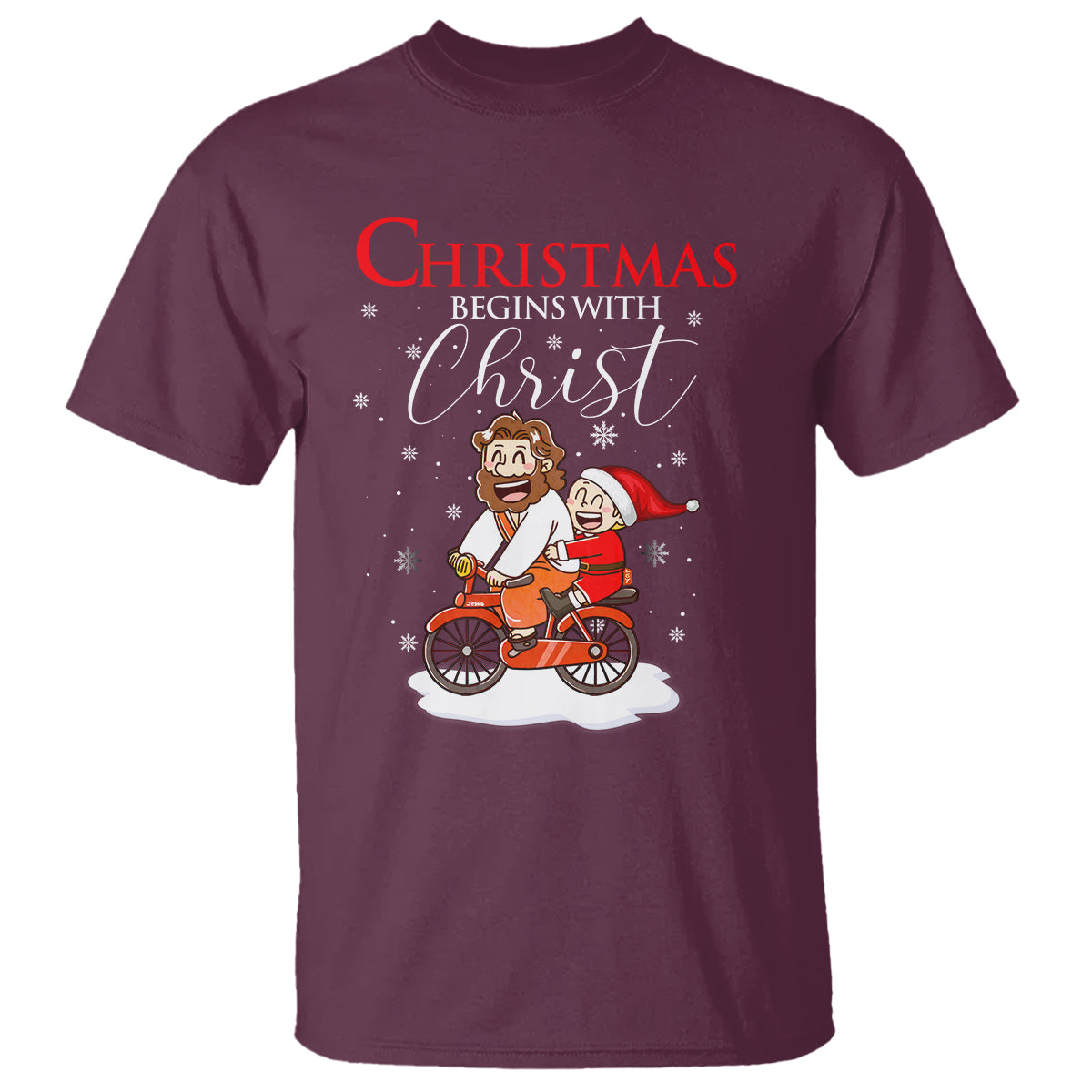 Christmas Begins With Christ Jesus Santa Riding Bicycle T Shirt - Wonder Print Shop