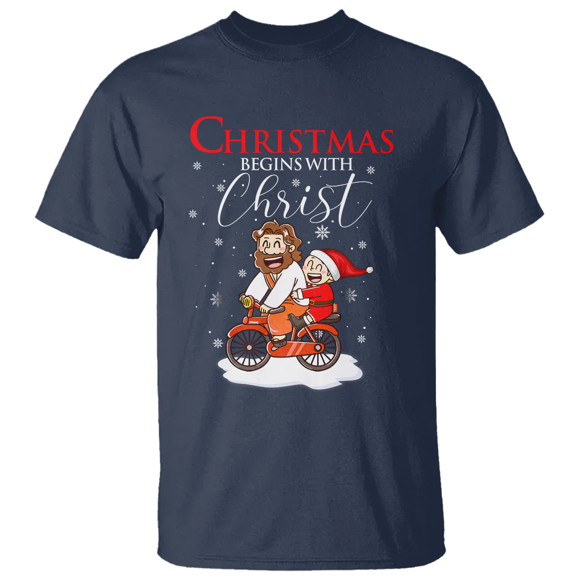 Christmas Begins With Christ Jesus Santa Riding Bicycle T Shirt - Wonder Print Shop