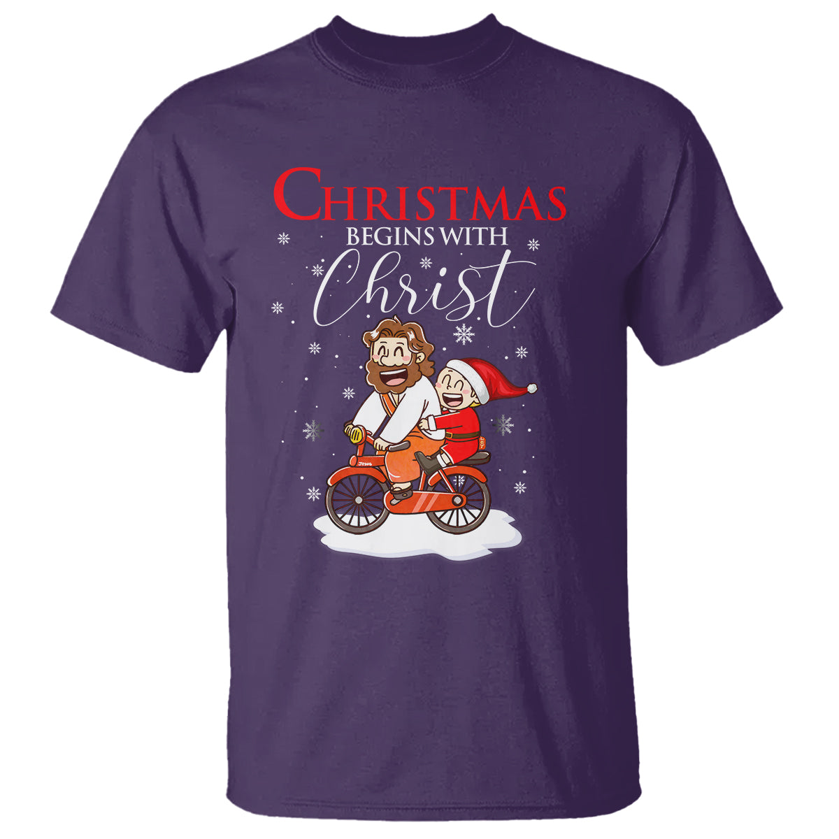 Christmas Begins With Christ Jesus Santa Riding Bicycle T Shirt - Wonder Print Shop