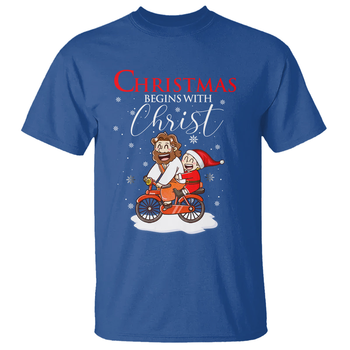 Christmas Begins With Christ Jesus Santa Riding Bicycle T Shirt - Wonder Print Shop