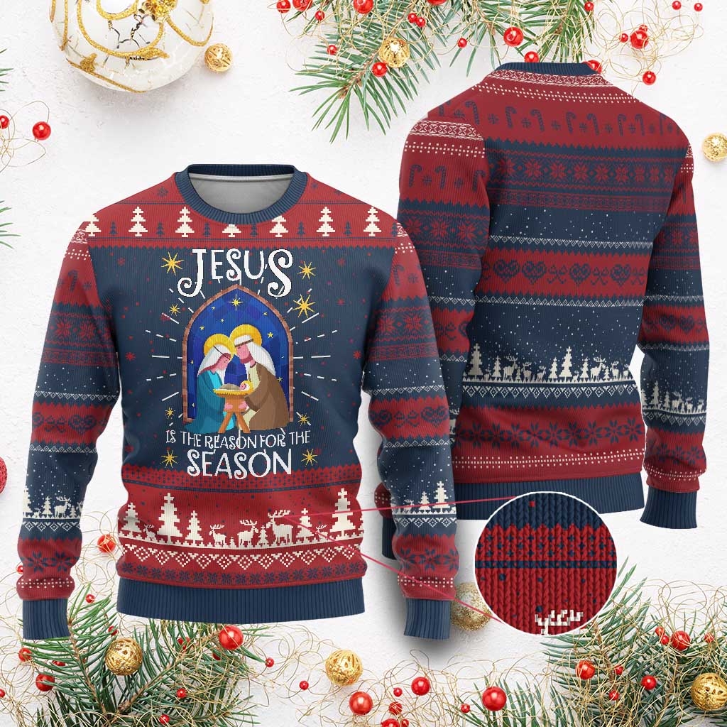 Christmas Nativity Ugly Christmas Sweater Jesus Is The Reason For The Season - Wonder Print Shop