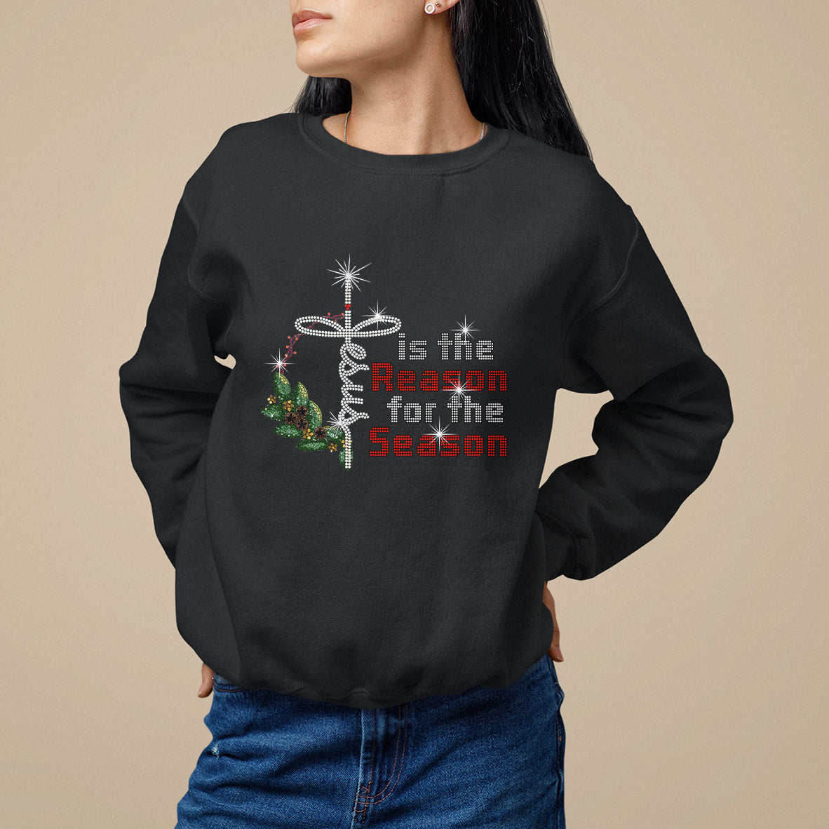 Jesus Is The Reason For The Season Bling Christmas Sweatshirt - Wonder Print Shop