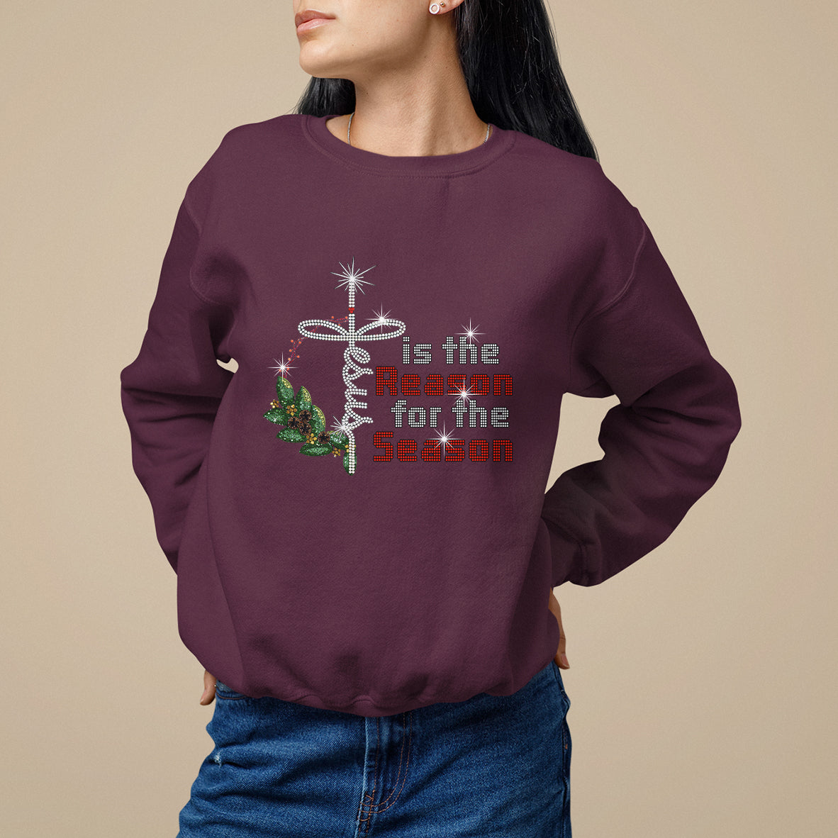 Jesus Is The Reason For The Season Bling Christmas Sweatshirt - Wonder Print Shop
