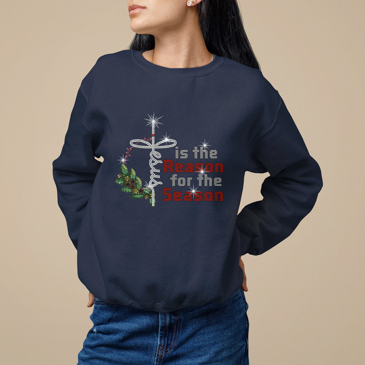 Jesus Is The Reason For The Season Bling Christmas Sweatshirt - Wonder Print Shop