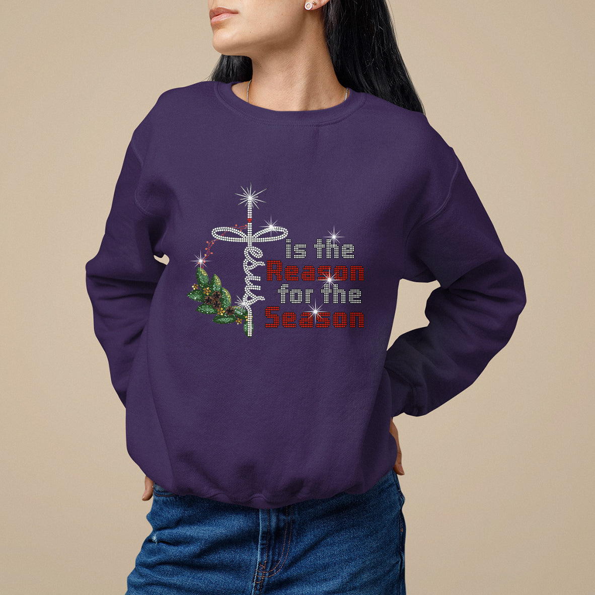 Jesus Is The Reason For The Season Bling Christmas Sweatshirt - Wonder Print Shop