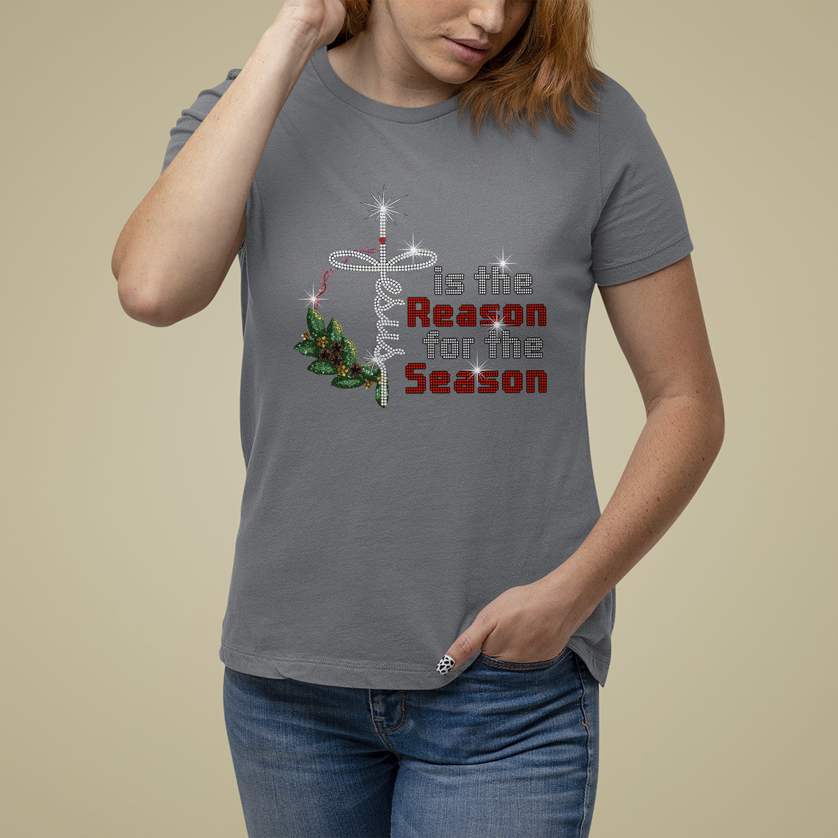 Jesus Is The Reason For The Season Bling Christmas T Shirt For Women - Wonder Print Shop