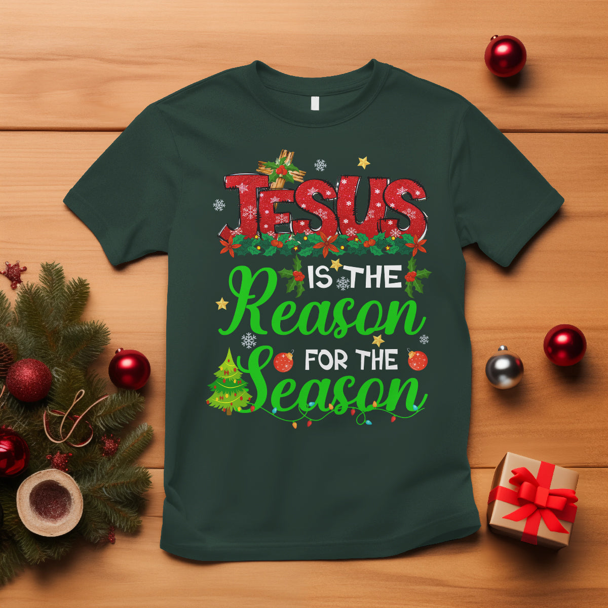 Christmas T Shirt Jesus Is The Reason For The Season - Wonder Print Shop