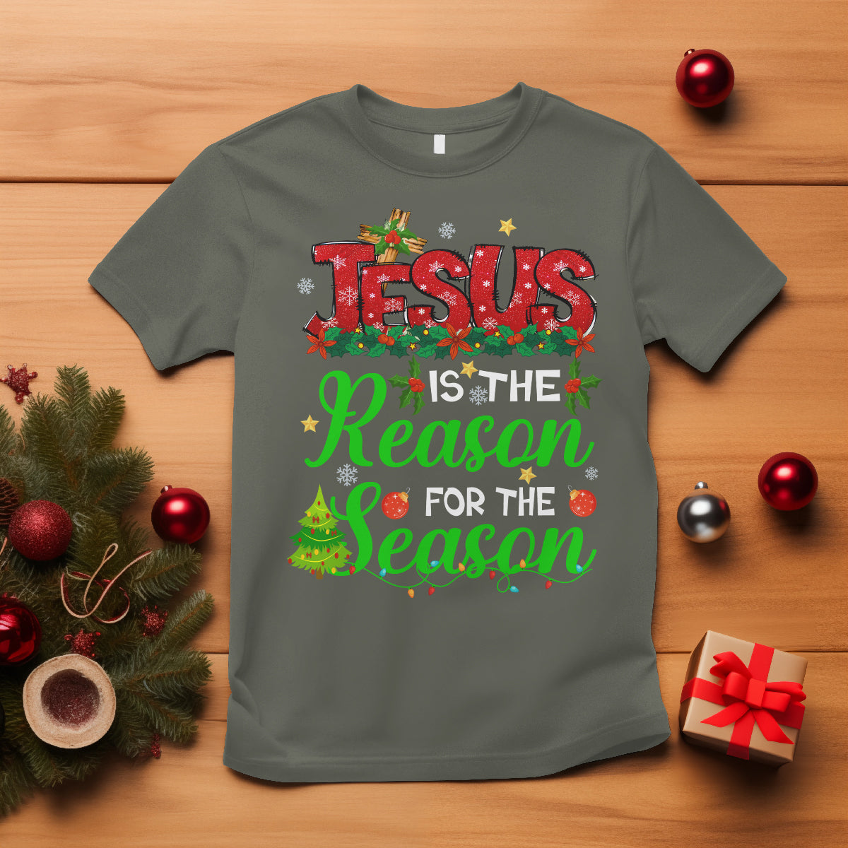Christmas T Shirt Jesus Is The Reason For The Season - Wonder Print Shop