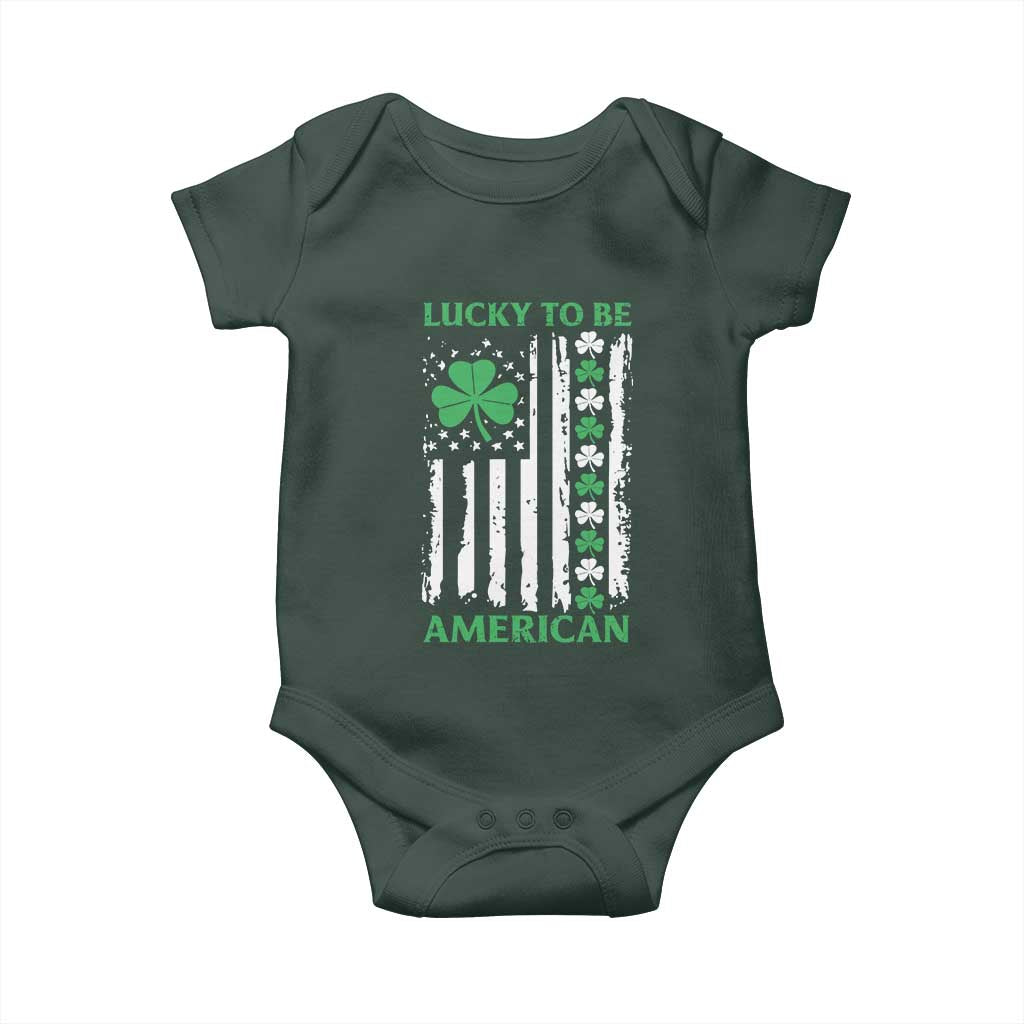 St. Patrick's Day Patriotic America Pride Baby Onesie Lucky To Be American Shamrock Flag