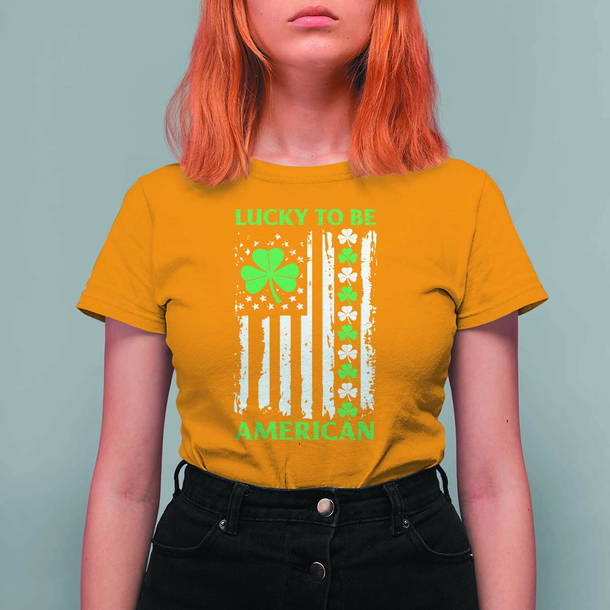 St. Patrick's Day Patriotic America Pride T Shirt For Women Lucky To Be American Shamrock Flag