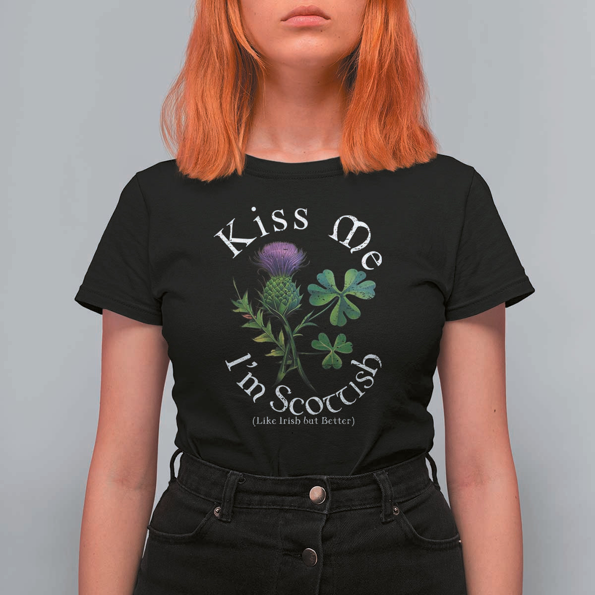 Funny St. Patrick's Day T Shirt For Women Kiss Me I'm Scottish