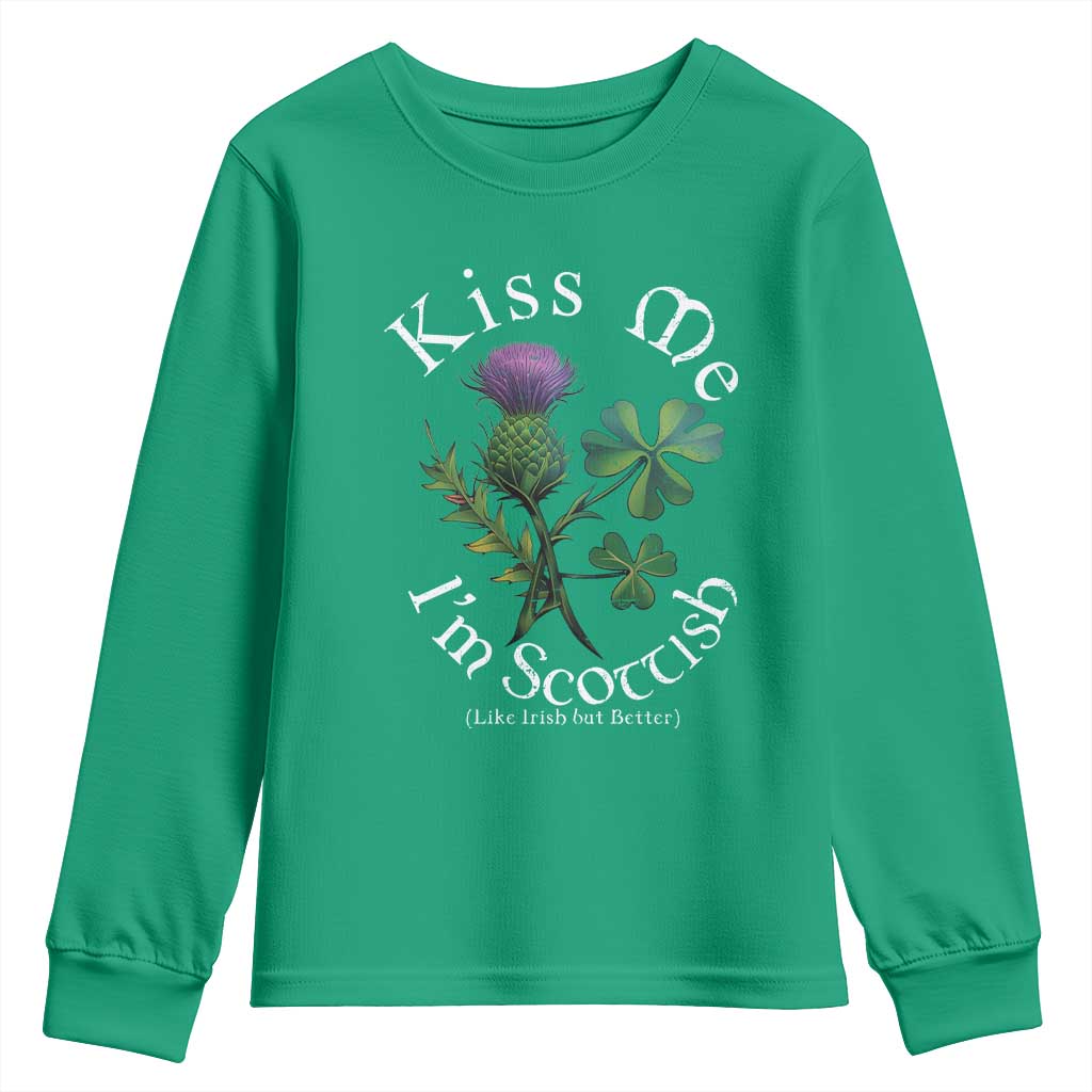 Funny St. Patrick's Day Youth Sweatshirt Kiss Me I'm Scottish