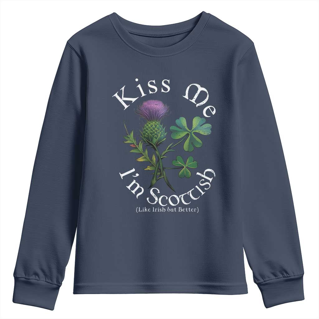Funny St. Patrick's Day Youth Sweatshirt Kiss Me I'm Scottish