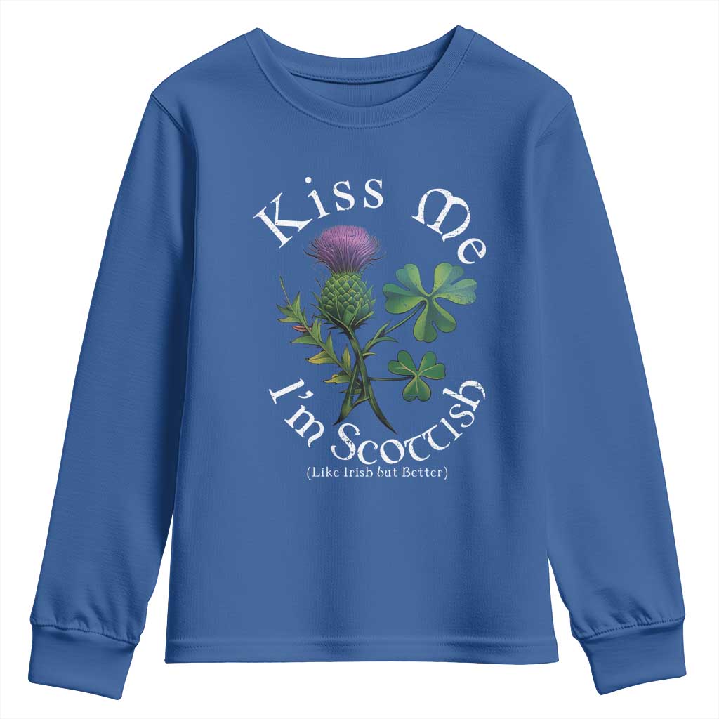 Funny St. Patrick's Day Youth Sweatshirt Kiss Me I'm Scottish